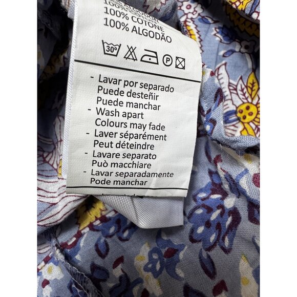 Floral Natura Womens 100% Cotton Blouse Medium Blue/Yellow Boho Hippie top cute - Picture 4 of 7